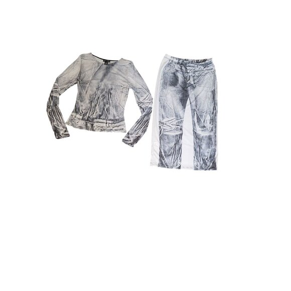 PrettyLittleThing Black Printed Skirt & Top Set Long Sleeve Size 6 - Picture 4 of 6